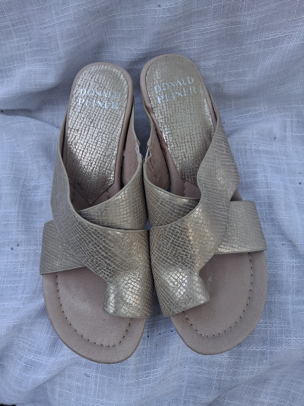 Donald J. Pliner Metallic Gold Crisscross Slide Sandals